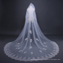 3.8*3m Luxury Cathedral Lace Wedding Veils White Beading Lace Edge Front Cover Face Bridal Veil Long